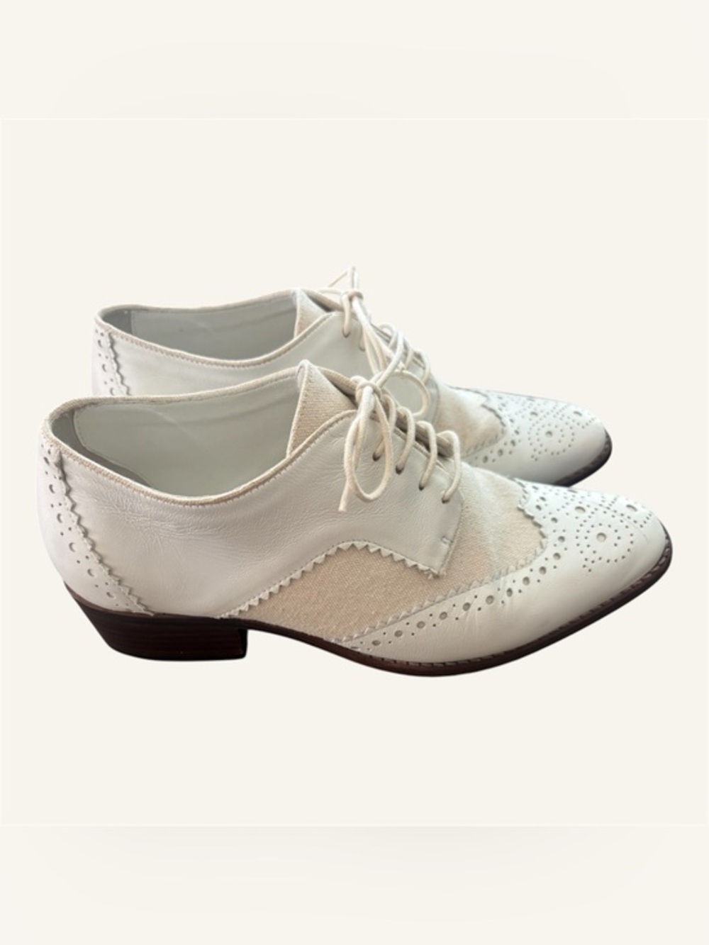 Zimmermann Leather Canvas Brogue Oxford Shoes • White/Cream • Size 38